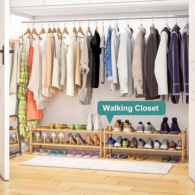 2-Tier Long Shoe Rack for Entryway, Black Bamboo Wood Shoe Rack for Closet & Hallway, Long 33IN | Beautiful | Functional | Sturdy | Durable-NeatNest