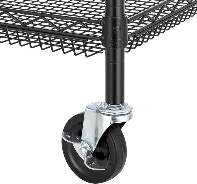 Finnhomy 4 Tier Heavy Duty Commercial Grade Rolling Cart with Handle Bar, Metal Wire Utility Cart with Wheels, Service Trolley on Wheels, Shelf Size 18" D x 36" W, NSF, Black
