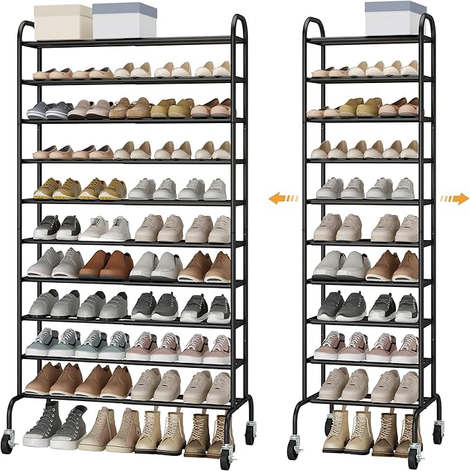 STO STO Expandable Shoe Rack, 10-Tier Metal Tall Shoe Rack for Garage, Up to 44 Pairs Adjustable Shoe Rack Storage for Front Door Entrance, Free Standing Shoe Rack Organizer for Entryway, Black-NeatNest