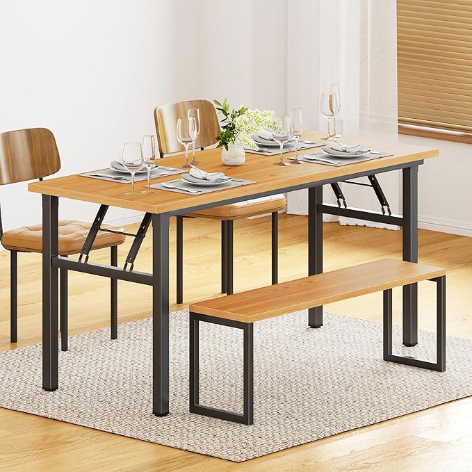 DlandHome Computer Desk 62 inches Office Desk Computer Table Study Writing Desk Workstation for Home Office Metal Frame Teak and Black-NeatNest