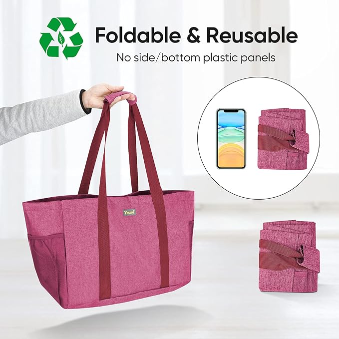 BALEINE Soft 9 Gallon Extra Large Utility Tote, Foldable Reusable Storage Bag (Berry Pink)-NeatNest