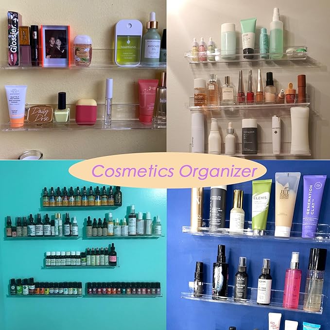 Acrylic Wall Shelf -3 Size&2Color (Clear- 4P, 1.6X15 inches)