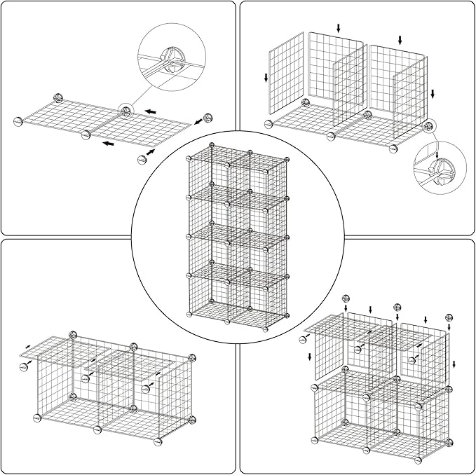 C&AHOME Wire Cube Storage, 8 - Cube Organizer Metal C Grids, Modular Shelves Units, Closet Organizer, Ideal for Home, Office, Living Room, 24.8" L x 12.4" W x 48.4" H, Pink UWCS3008P