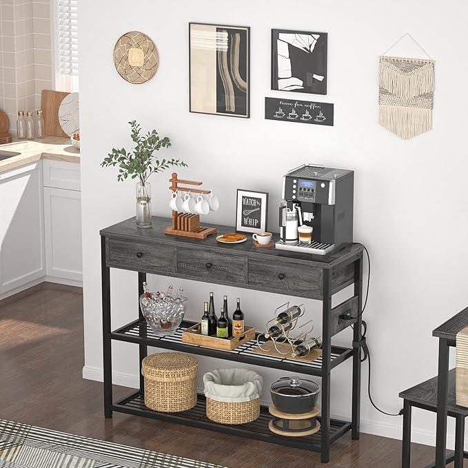 Ecoprsio 47'' Entryway Table with Outlets and USB Ports, Console Table with 3 Drawers, Sofa Table Narrow Long with Storage Shelves for Living Room, Couch, Hallway, Foyer, Kitchen Counter, Grey-NeatNest