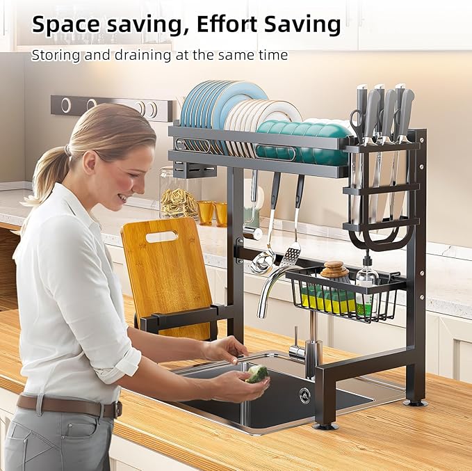 Over Sink Dish Drying Rack Kitchen Above Sink Shelf Dish Rack Large Capacity 62cm/24in