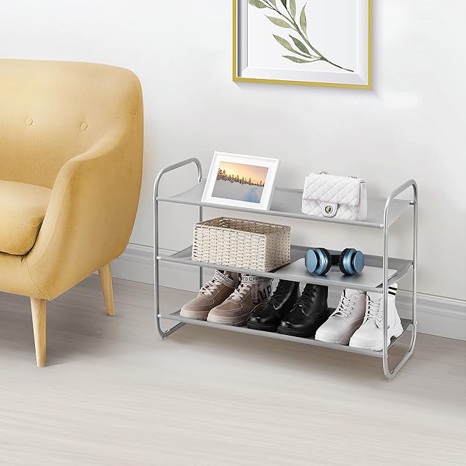 MAX Houser 3-Tier Shoe Rack, Fabric Shoe Shelf for Closet Bedroom Entryway (Light Gray)-NeatNest