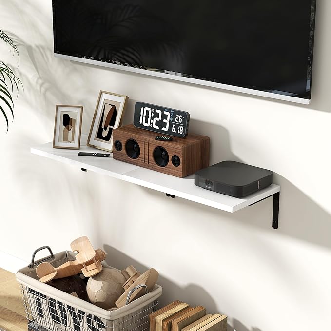 Fun Memories Deep Floating Shelves, 16W x 8D Floating Shelves Set of 2, Wall Mounted Shelf with Metal Brackets, Rustic Wood Wall Shelf for Bathroom, Kitchen and Living Room, White-NeatNest