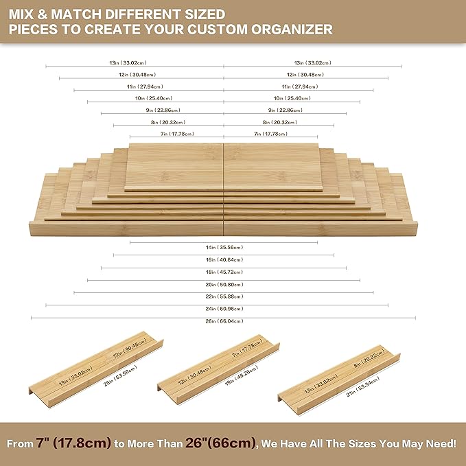 Bamboo Spice Rack Drawer Organizer - 8 Piece Set - 12" Wide, Combine Into 24" Rack (12" or 24")-NeatNest