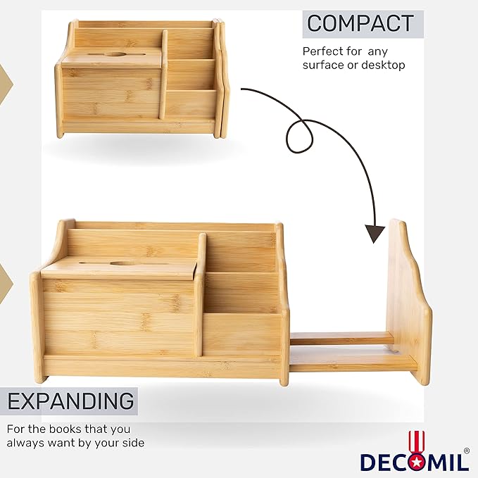 DECOMIL Bamboo Desk Organizer, Wood Desktop Shelf, Perfect Office Decor for Office Supplies Storage, Multifunction Desktop Organizer Shelf-NeatNest