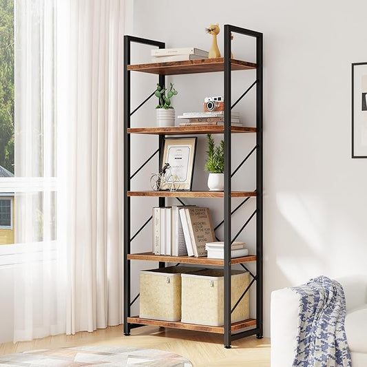 Bookshelf, 5 Tier Bookshelves, Home Office Bookcase Shelf Storage Organizer, Free Standing Storage Shelving Unit for Bedroom, Living Room and Home Office,Rustic Brown-NeatNest
