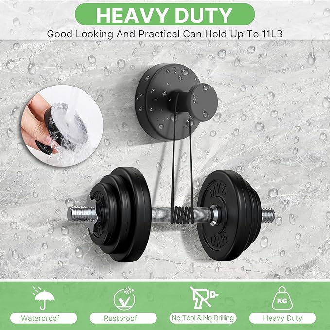 Black Waterproof Suction Cup Hooks, 2-Pack Heavy Duty Stainless Steel No Drill Shower Hooks for Hanging Towels, Robes, Loofahs, Holder Holds Strong on Tile, Glass, Mirror, Wall, Bathroom Door-NeatNest