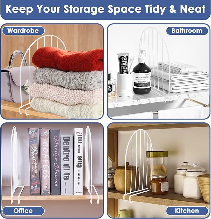 SSAWcasa Tall Shelf Dividers, 8 Pack 12’’ Shelf Dividers for Closet Organization, Metal Closet Organizer for Wood Shelves Separator for Purse Handbag Sweater Clothes Book Storage Wardrobe Cabinet-NeatNest