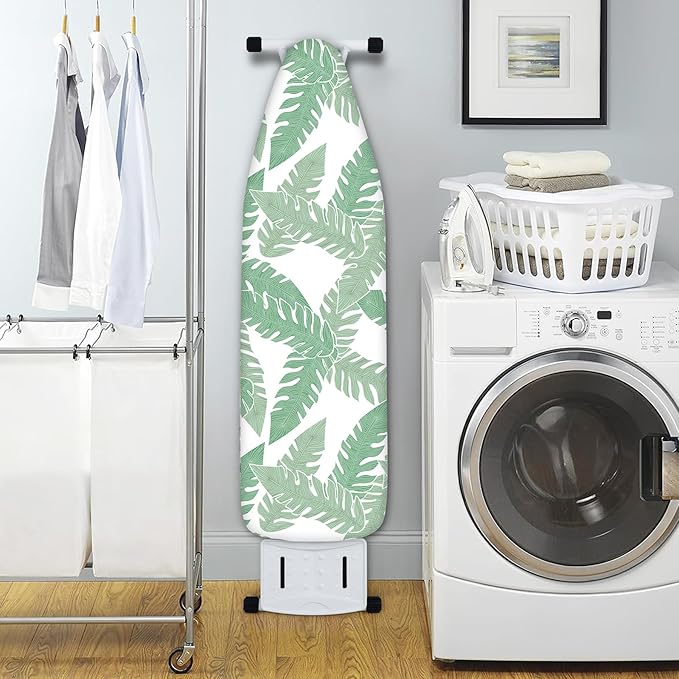 Extra Thick Ironing Board Cover and Pad, Tropical Leaves 15x54 Ironing Board Cover, Resist Scorching and Staining,Elastic Edges,Summer Plants Green