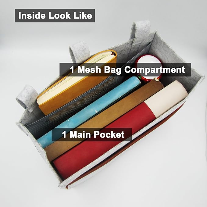Bedside Caddy, Hanging Storage Bag, Chair Organizer Caddy, Remote, Magazine, Drink Bottle, Cell Phone Holder with Fixed Straps for Hospital Bed, Dorm Bed, Baby Stuff, Office (Grey Small)-NeatNest