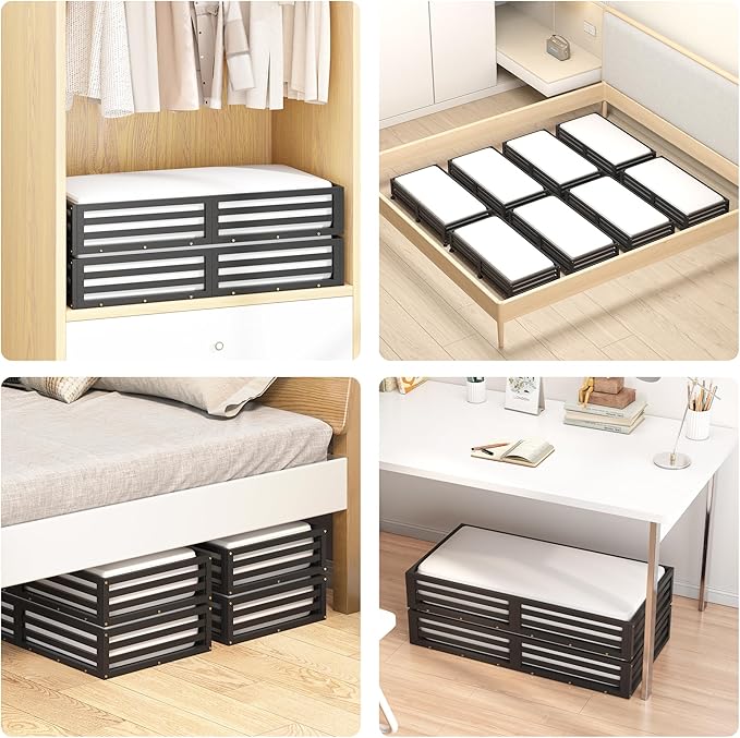 Bamboo Under Bed Storage Containers- Underbed Organizer with Wheels with Large Capacity Dust Bag,Sturdy Wood Rolling Under Bed Shoe Storage Organizer 2 Packs (Black, 2 Packs (33.07"×16.54"))-NeatNest