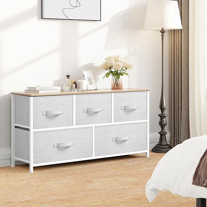 DWVO 5 Dresser for Bedroom, Storage Dresser with 5 Drawers, Wide Storage Tower, Chest of Drawers for Closet, Living Room-NeatNest