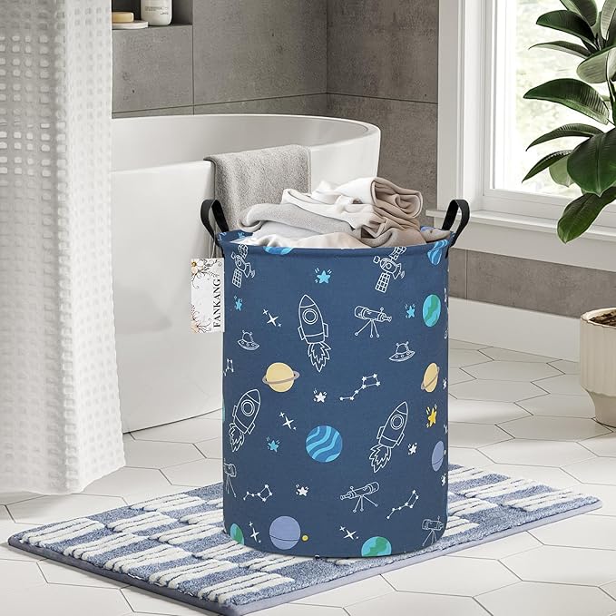 FANKANG Storage Basket, Nursery Hamper Canvas Laundry Basket Foldable with Waterproof PE Coating Large Storage Baskets for Kids Boys and Girls, Office, Bedroom, Clothes,Toys(Colorful Space )