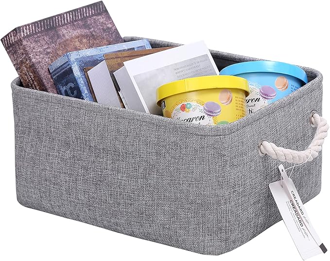 Fabric Storage Basket, Foldable Linen Storage Box for Nursery and Home, Collapsible Canvas Shelf Basket for Wardrobe or Bedroom, Grey