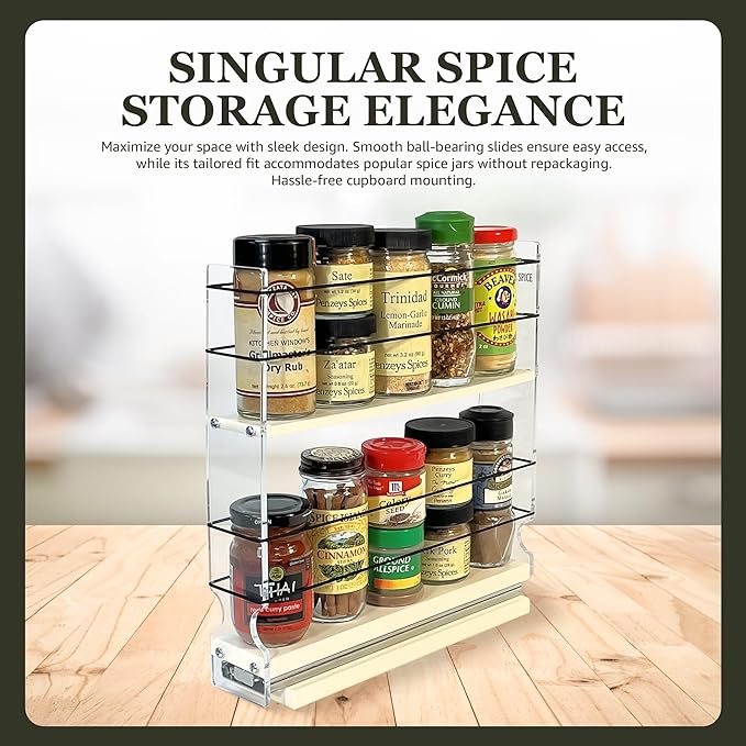 Vertical Spice Narrow Spice Rack -Sliding Spice Jars Organizer - Pantry Organizers & Storage - Slide Out Drawers for Kitchen Cabinets -Seasoning Caddy (2.3" W x 10.75" H x 10.6"D, Partially Assembled)