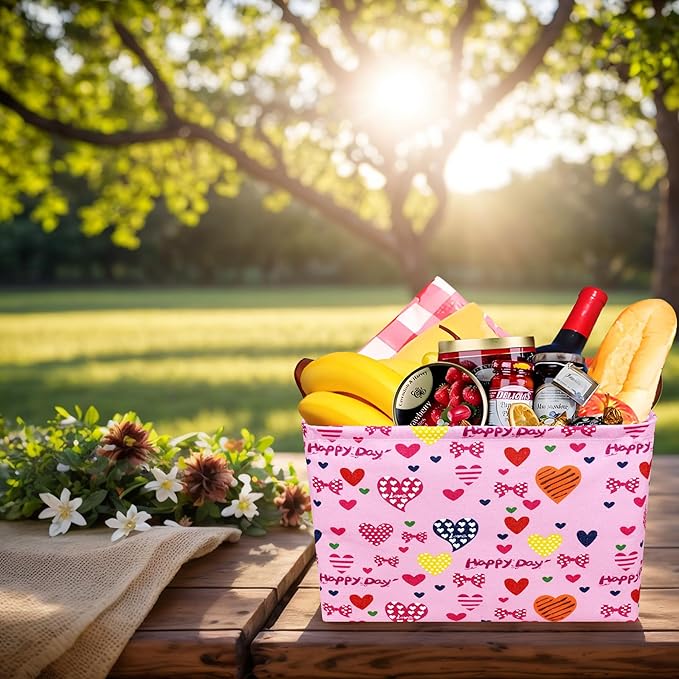 Easter Basket for Gifts Empty Pink Cute Heart Large Gift Basket Decorative Storage Bin for Kid and Baby Room Décor (Happy Day Love)-NeatNest