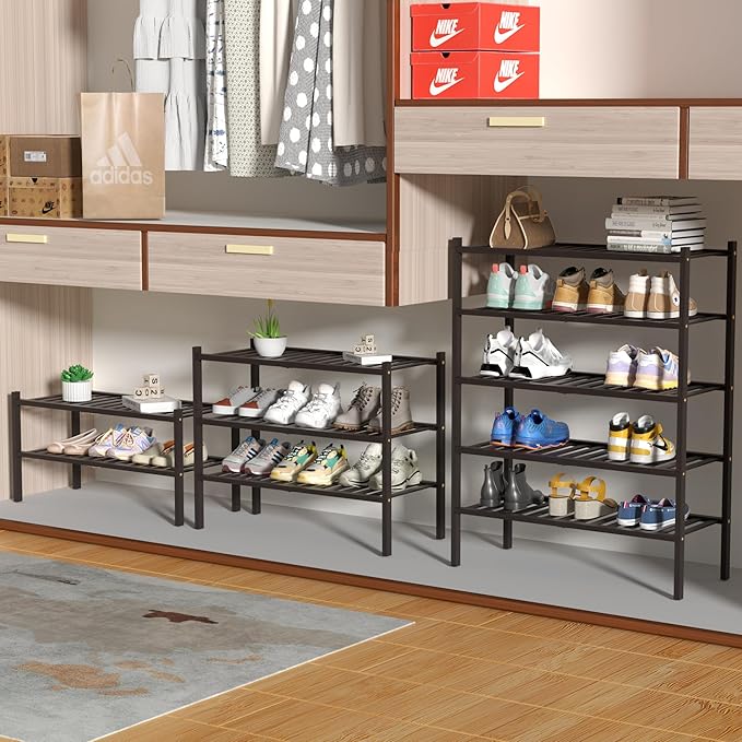 4 Tier Bamboo Shoe Rack for Closet Free Standing Wood Shoe Shelf for Entryway Small Space Stackable 27"x11"x26" (Brown)-NeatNest
