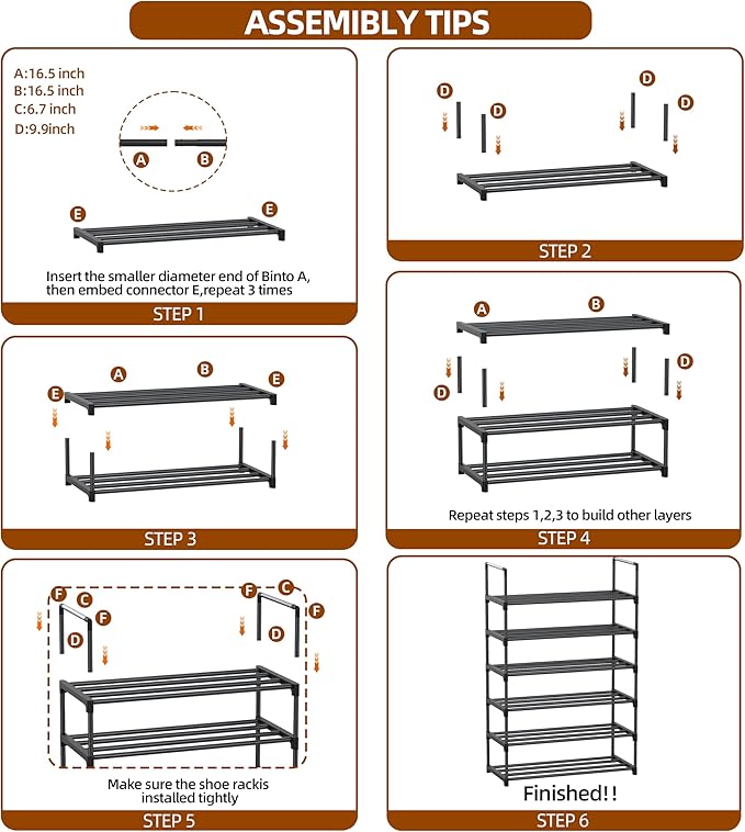 6 Tier Shoe Rack, Shoe Rack for Closet, Shoe Organizer for Entryway, Shoe Storage for Front Door Entrance & Entryway, Large Shoe Stand Holder Adjustable Shelf Height-NeatNest
