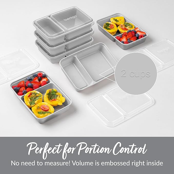 Bentgo 20-Piece Lightweight, Durable, Reusable BPA-Free 2-Compartment Containers - Microwave, Freezer, Dishwasher Safe - Silver-NeatNest