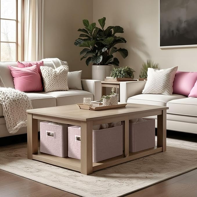 DECOMOMO Storage Bins for Shelves Robust Fabric Closet Bins for Shelves Toy Storage Clothes Books (Pack of 3 – Pink)-NeatNest