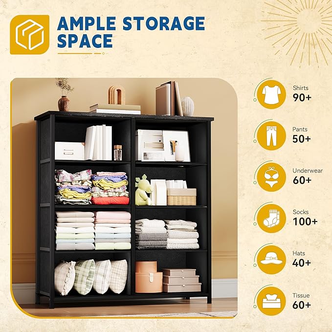 DWVO Fabric Dresser for Room, Tall Storage 8 Drawers, Black Dresser & Chest of Drawers, Storage Drawer Organizer for Closet, Living Room-NeatNest