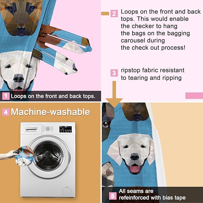 BeeGreen Reusable Grocery Bags for Groceries | Foldable Tote Bags with Handles Reusable Gift 6 Set - Heavy Duty Washable Polyester Travel and Shopping Basket - Bulk Bag for Women Animal Lovers-NeatNest