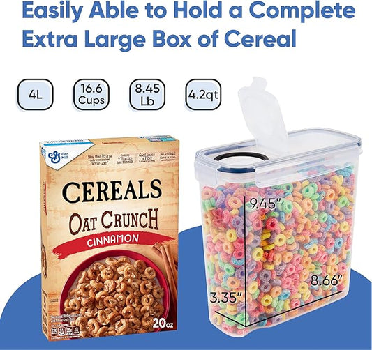 Cereal Containers Storage Set Large (4L,135.2 Oz), Airtight Food Storage Containers for Kitchen & Pantry Organization, Cereal Storage Container Set for Crunchiness, BPA Free Dispenser Keepers (4)-NeatNest