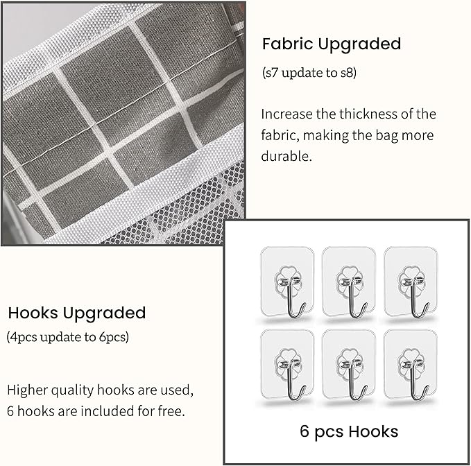 2pcs Light-Style Wall Hanging Storage Bag, Linen Fabric Door Hanging Organizer Baskets with Pockets, Waterproof Bin for Bedroom, Kitchen, Office, RV Camper (GreyGrid-2pcs)-NeatNest