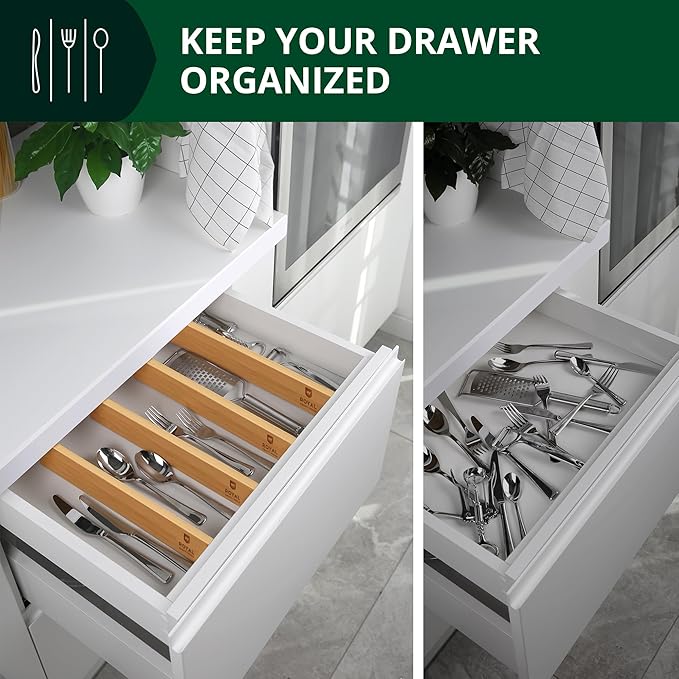 Drawer Divider and Organizer for Kitchen Organization - Adjustable Bamboo Drawer Dividers Organizers (17 - 22") - 4-Pack Expandable Drawer Organization Separators for Kitchen, Bedroom & More, Natural-NeatNest