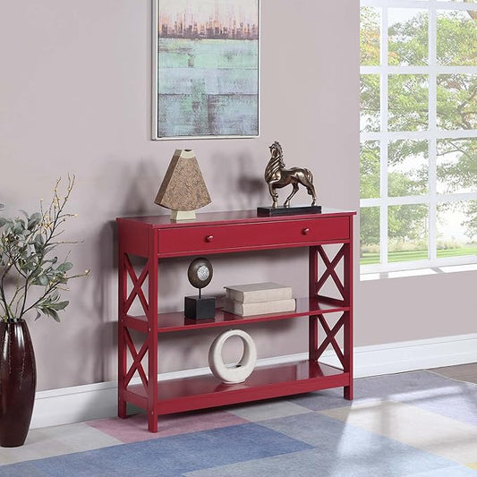 Convenience Concepts Oxford 1 Drawer Console Table with Shelves, Cranberry Red-NeatNest