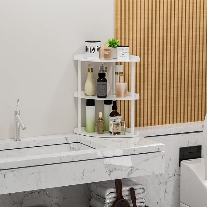 3 Tier Acrylic Corner Shelf Organizer Storage 9.5x9.5x15.7 Inch, White Countertop Corner Shelf for Bathroom, Kitchen, Bedroom, Office, Study Room-NeatNest