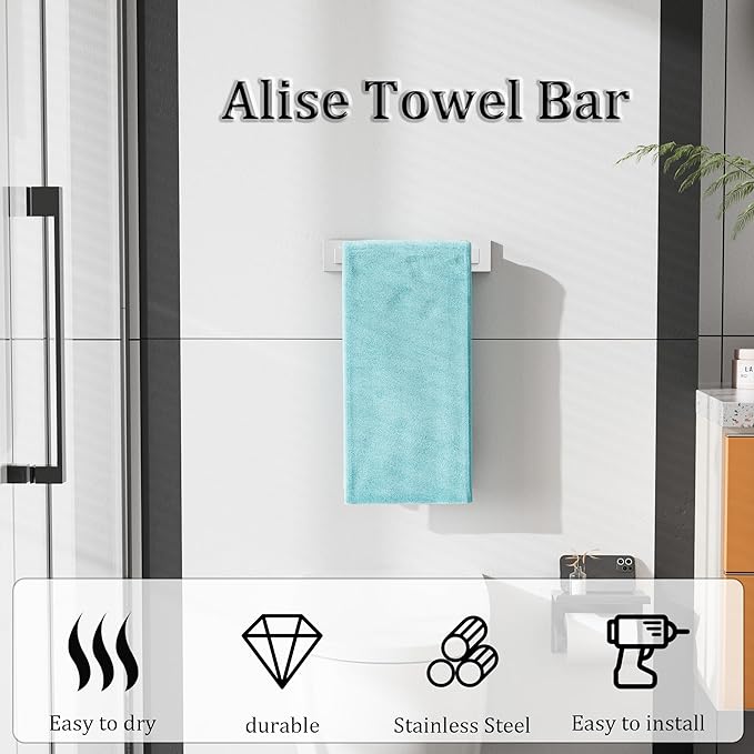 Alise Brushed Nickel Towel Bars,11.8 Inch Towel Holder Towel Racks for Bathroom and Lavatory,SUS304 Stainless Steel Hand Towel Hanger Rail Wall Mount,Useable Length 10.04 Inch Towel Bar, GYT030-LS