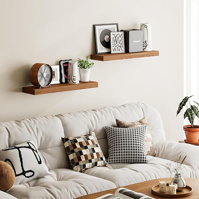BAMEOS 24x6 Wall Shelf, 2-Shelf Modern Oak Floating Shelf Set for Bedroom, Bathroom, Kitchen Storage-NeatNest