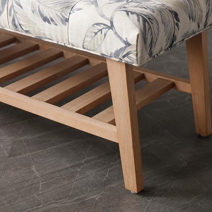 Entryway Shoe Bench Storage Benches with Upholstered Button Tufted Seat and Open Slatted Shelf Linen Shoe Rack for Hallway Living Room Bedroom End of Bed, Pattern