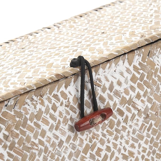 3 Section Seagrass Storage Basket, Handmade Shelf Baskets with Lid for Bathroom/Closet/Livingroom