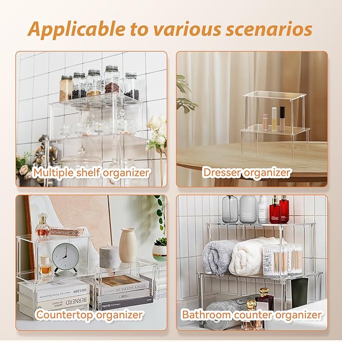 Acrylic Cabinet Organizer Shelf-2 Pack,Stackable Spice Rack Organizer for Cabinet,Clear Shelves for Kitchen Organizers and Storage-NeatNest