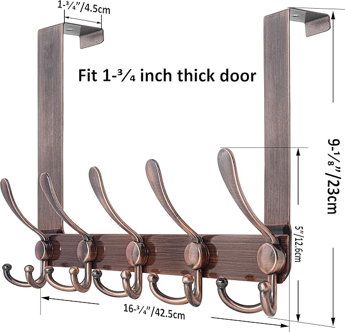 WEBI Over The Door Hooks for Hanging,Door Hanger,Over Door Towel Rack,Door Coat Hanger Door Coat Rack for Clothes,Back of Bathroom,Antique Copper,2 Packs