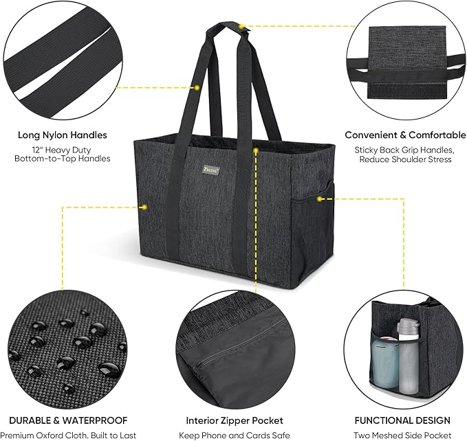 BALEINE Soft 9 Gallon Extra Large Utility Tote, Foldable Reusable Storage Bag (Charcoal Black)-NeatNest