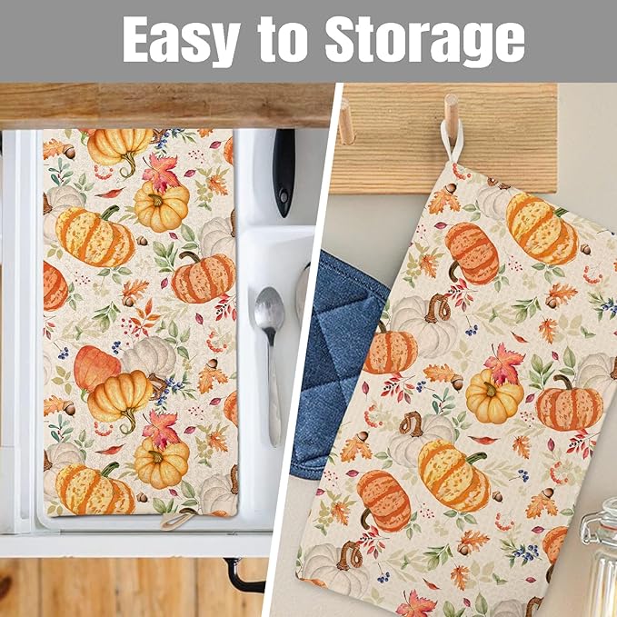 Dish Drying Mat for Kitchen Counter Large 18" x 24" Fall Pumpkin Absorbent Microfiber Dishes Drainer Rack Mats Pad Reusable Washable