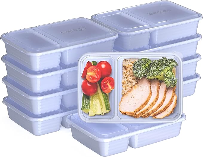 Bentgo 20-Piece Lightweight, Durable, Reusable BPA-Free 2-Compartment Containers - Microwave, Freezer, Dishwasher Safe - Periwinkle-NeatNest