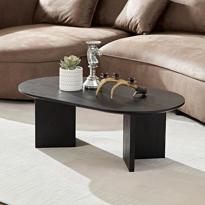 KEVINSPACE W39.37 Oval Coffee Table for Living Room Home ModernCoffeeTable with Design CoffeeTable Legs Wood Accent Center Table Mid Century Minimalist Tea Table Cocktail Table Office Black