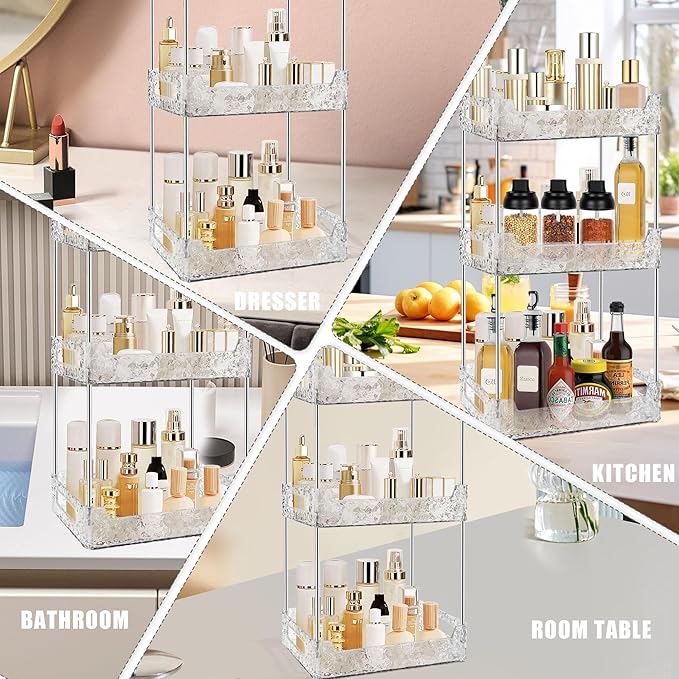 3-Tier Bathroom Counter Organizer Countertop Storage, Dresser Organizer Vanity Tray for Makeup, Perfume Organizer Cosmetics Skincare Shelf - Clear-NeatNest