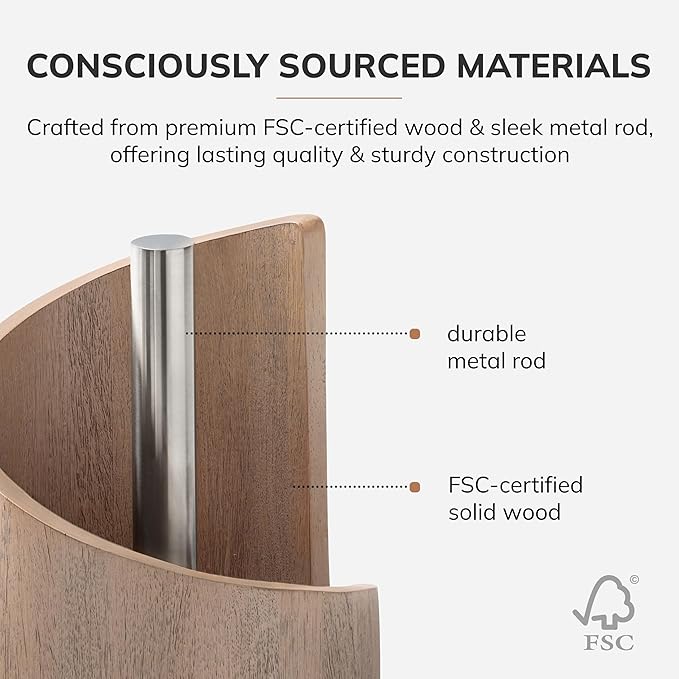 Anji Mountain Paper Towel Holder Countertop with Mango Wood Round Base and Iron Holder,Holder Stand for Kitchen Roll Organize,Wooden Paper Towel Holder for Kitchen Dining Table Home Decor