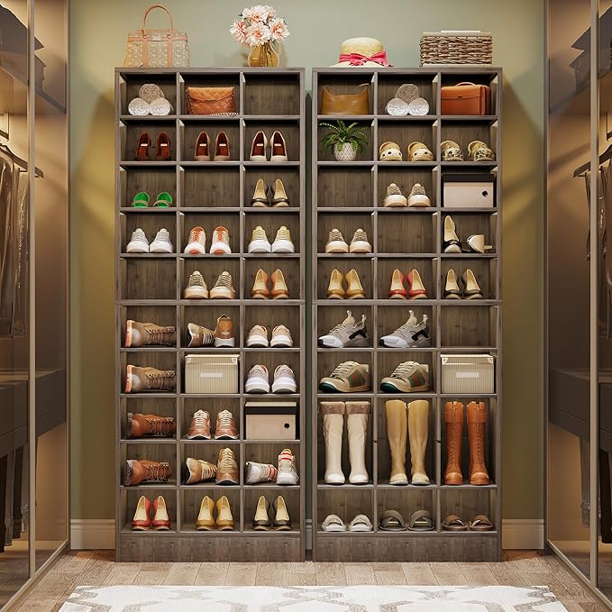 Tribesigns 10-Tier Shoe Storage Cabinet, Gray Wooden Shoe Rack with 30 Cubbies, Freestanding Tall Entryway Shoe Organizer for Closet, Entryway, Living Room-NeatNest