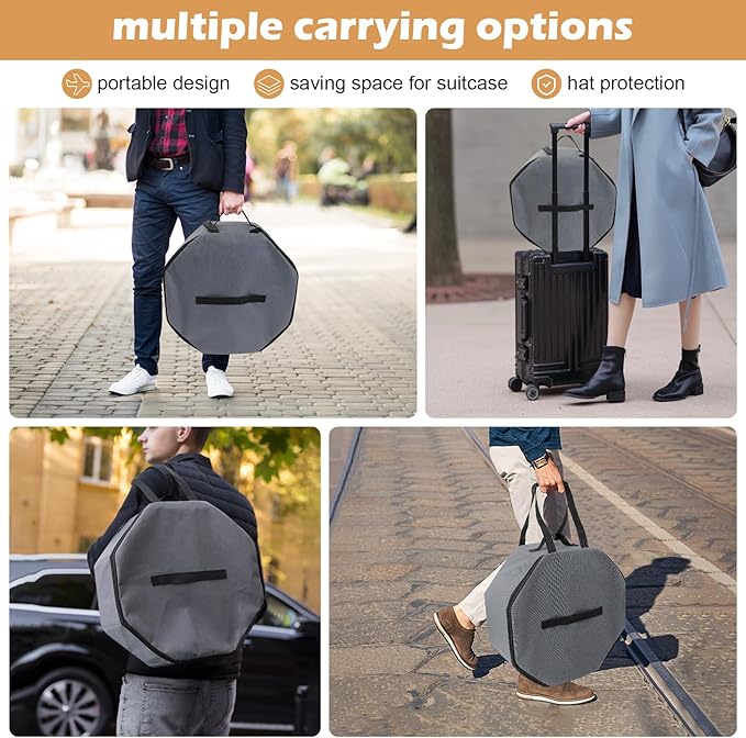 Hat Box for Travel and Storage, Collapsible Cowboy Cap Organizer Case for Closet with Handles, Hat Box for Women Storage and Large Cap Bag for Men Carry, Grey-NeatNest