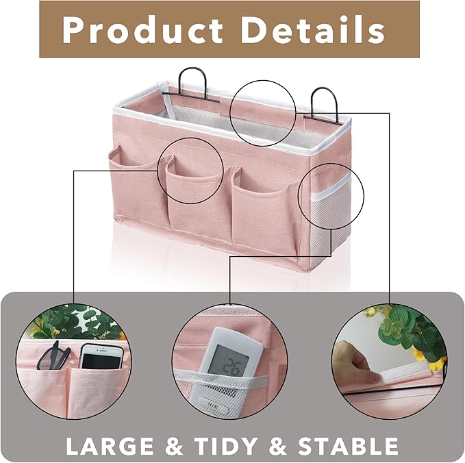 2pcs Light-Style Wall Hanging Storage Bag, Linen Fabric Door Hanging Organizer Baskets with Pockets, Waterproof Bin for Bedroom, Kitchen, Office, RV Camper (Pink-2pcs)-NeatNest